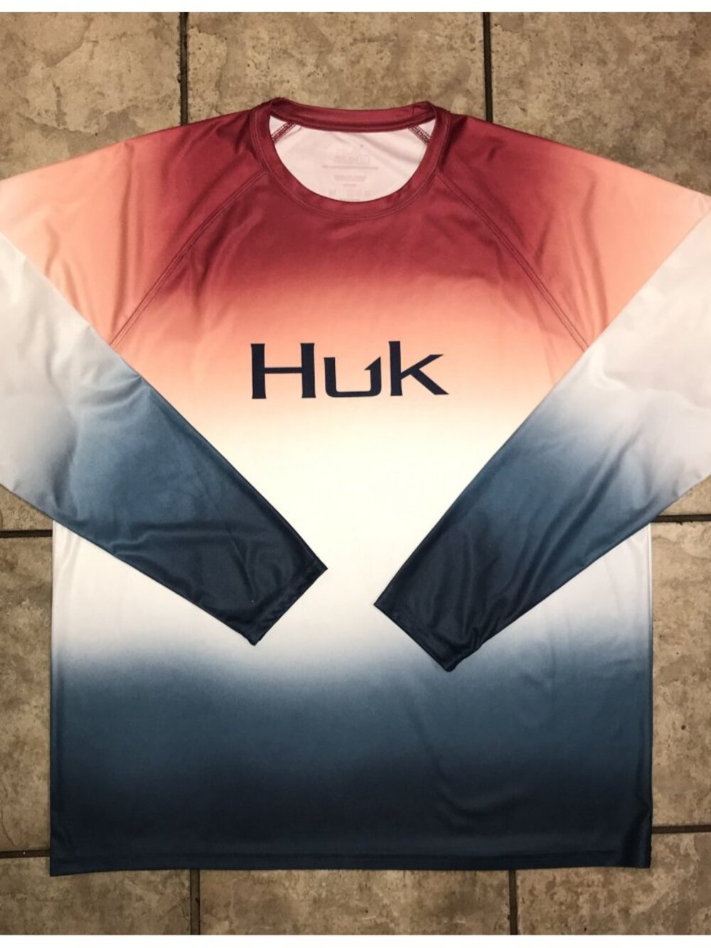 Men's Huk Performance Long Sleeve Fishing Shirt-Colorblock Tie Dye-Size: L